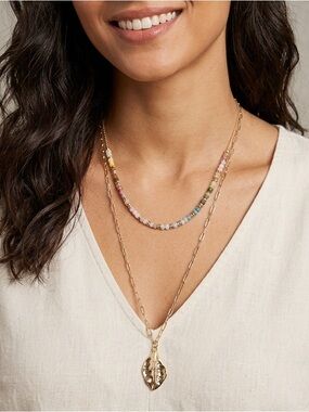 NWT LOFT Rainbow beaded Layered Charm Necklace Beads Gold Leaf Pendant NEW gift